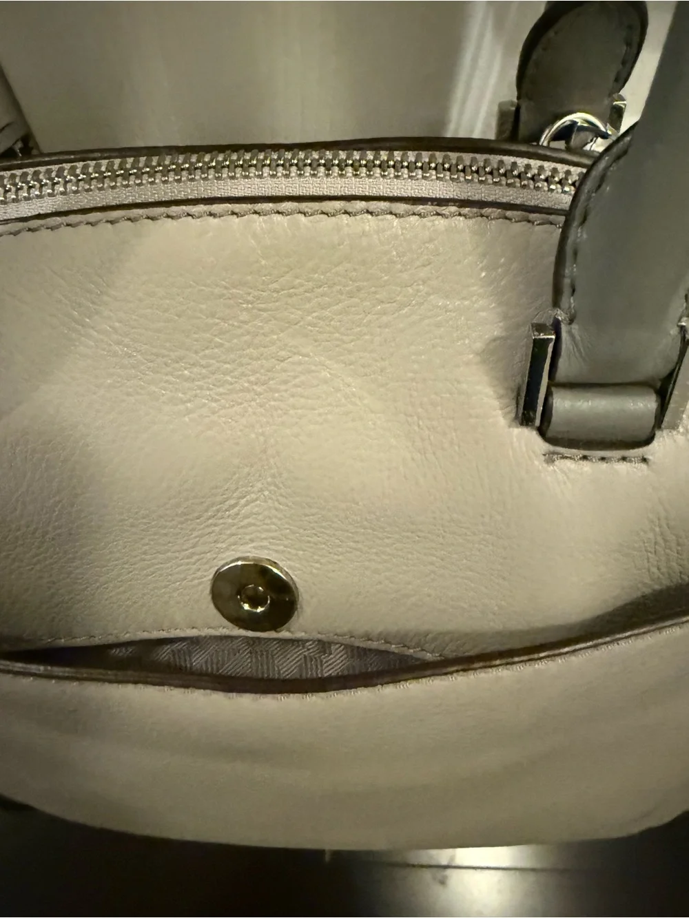 Michael Kors Riley (Pearl Grey) Leather Satchel with Shoulder Strap